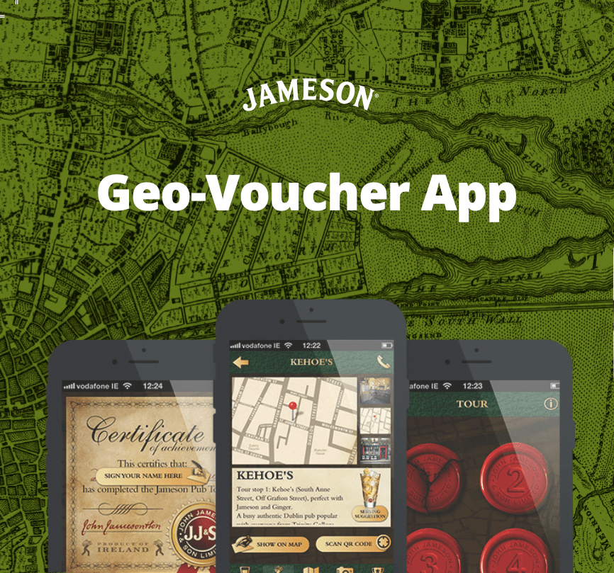 Devices showing the Jameson Treasure Hunt Mobile App Development.